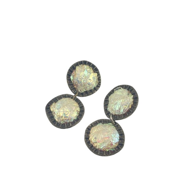 Vintage 1987 Zeny C. Iridescent Bottle Cap Drop Earrings - Picture 8 of 9